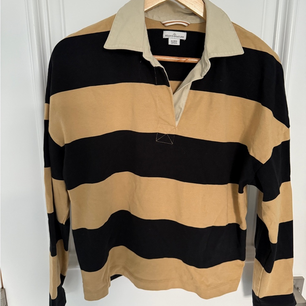 LL Bean Rugby Stripe Shirt - Black and Tan